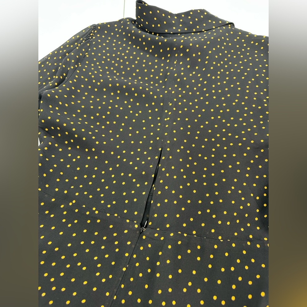 Reformation Monti Black Gold Polka Dot Long Sleeve Mini Dress Cutout Back 10 NWT - Picture 11 of 14